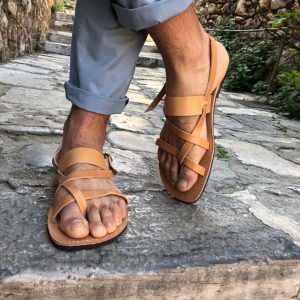 Handmade Leather Slingback Sandals Mens Greek Summer Shoes.