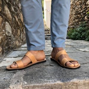 Mens Sandals Greek Leather Slide Summer Shoes Men