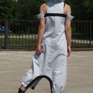 White Hooded Drop Crotch Dress Sleeveless Avant Garde