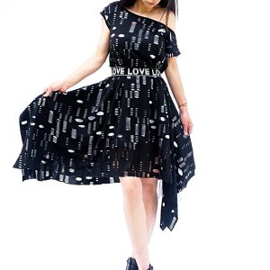 Long Asymmetric Women Dress Maxi Black Kaftan Loose