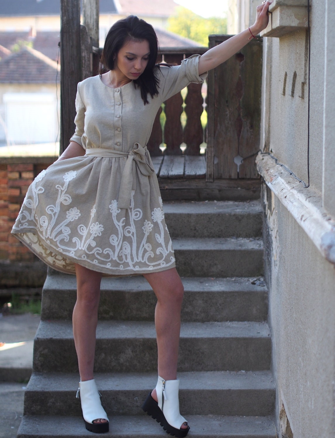 Women Linen Dress/beige Women/summer Dress/oversize Dress/linen Summer Dress/women