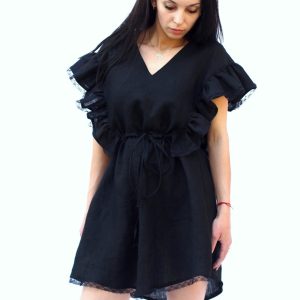 Women Linen Dress Black Elegant For Summer Boho