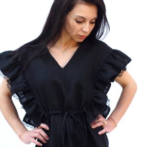 Women Linen Dress Black Elegant For Summer Boho