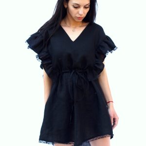 Women Linen Dress Black Elegant For Summer Boho