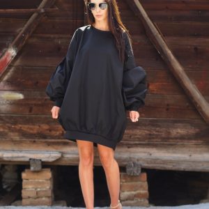 Women Oversize Dress Black Maxi Sleeve Extravagant Loose
