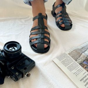 Mens Sandals Black Leather Gladiator Men Handmade Greek