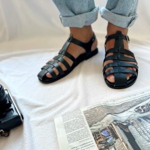 Mens Sandals Black Leather Gladiator Men Handmade Greek