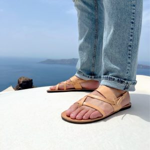 Black Leather Sandals Men Greek Gladiator Mens Slingbacks