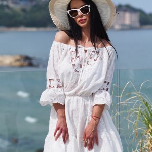 Boho White Off Shoulder Cotton Lace Dress Summer